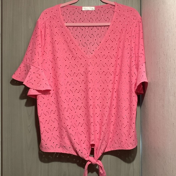 89th & Madison NWT Eyelet Blouse 1X Perfect Fashion Pink - Picture 9 of 12